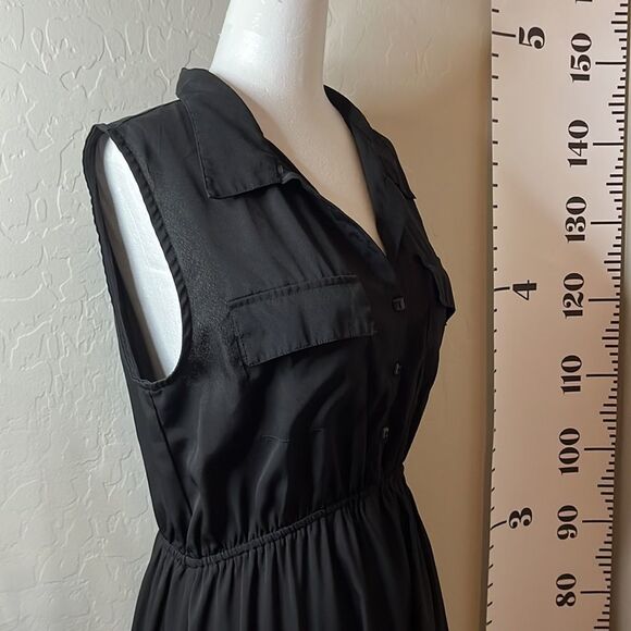 Truth black sleeveless hi-lo dress semi sheer fabric buttons to waistband sz M - Picture 7 of 14